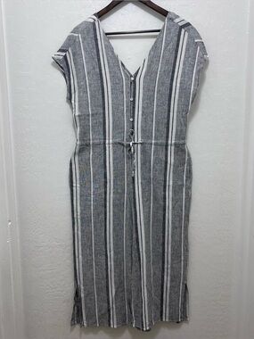 Cloth & Stone Striped Wide Leg Jumpsuit - Linen Blend Drawstring Waist Coastal